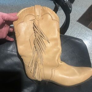 Acme Tan Heeled Cowboy Boots Fringe Leather 8